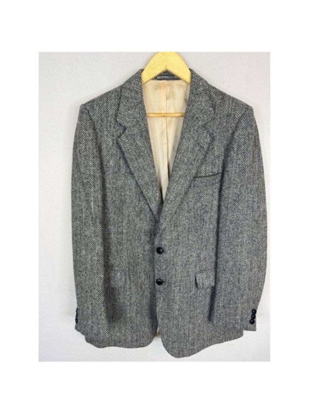 Harris Tweed Sears Mens 38 Grey Herringbone Virgin Wool Blazer Sport Coat Jacket